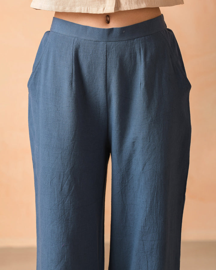 Petaline Blue Flex Solid Flared Pants