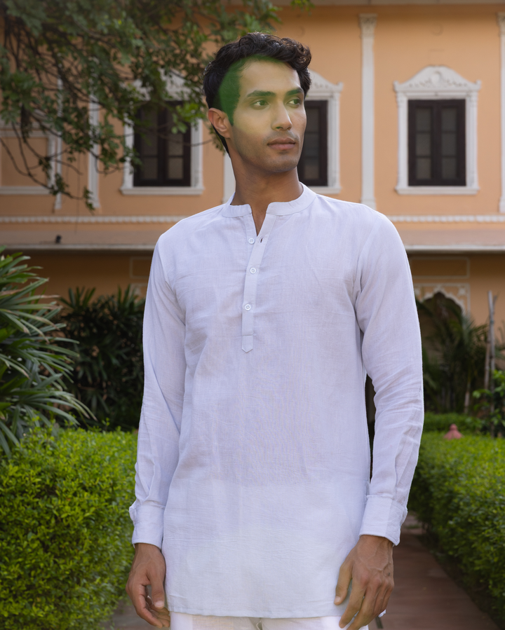 Yudhveer Pastel Blue Solid Cotton Flex Kurta