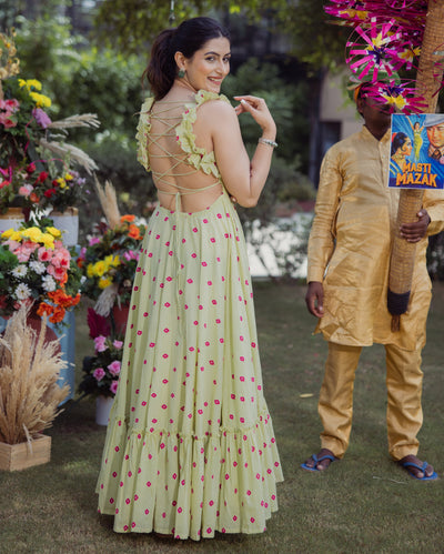 Neerja Green Bandhani Cotton Dress
