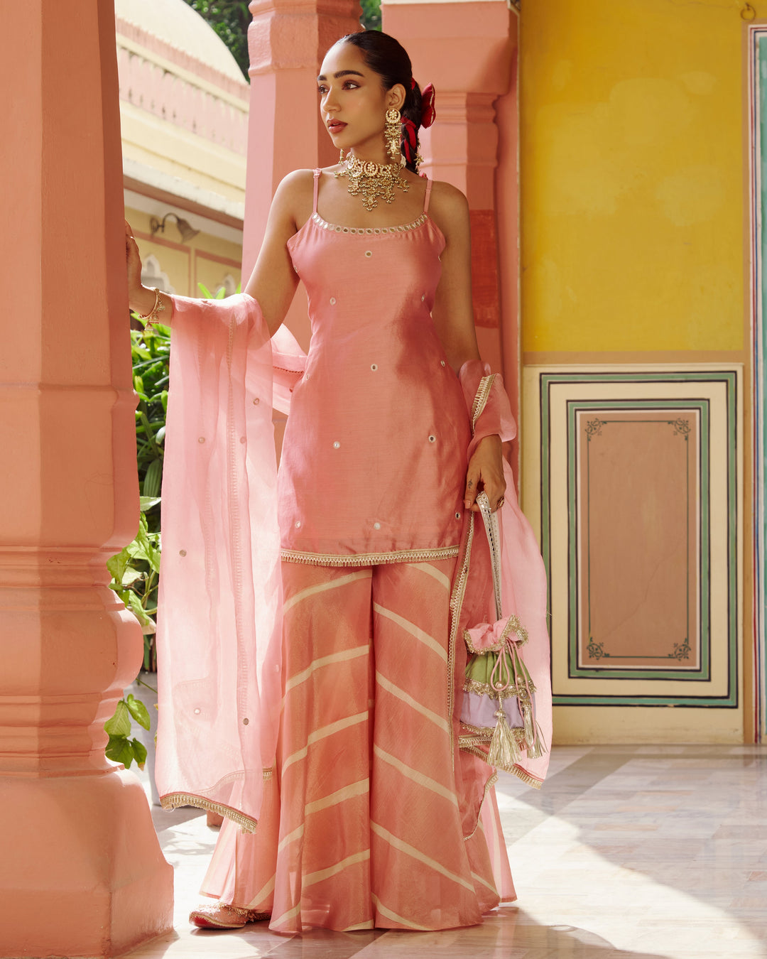 Viras Light Pink Embroidered Chanderi Sharara Set