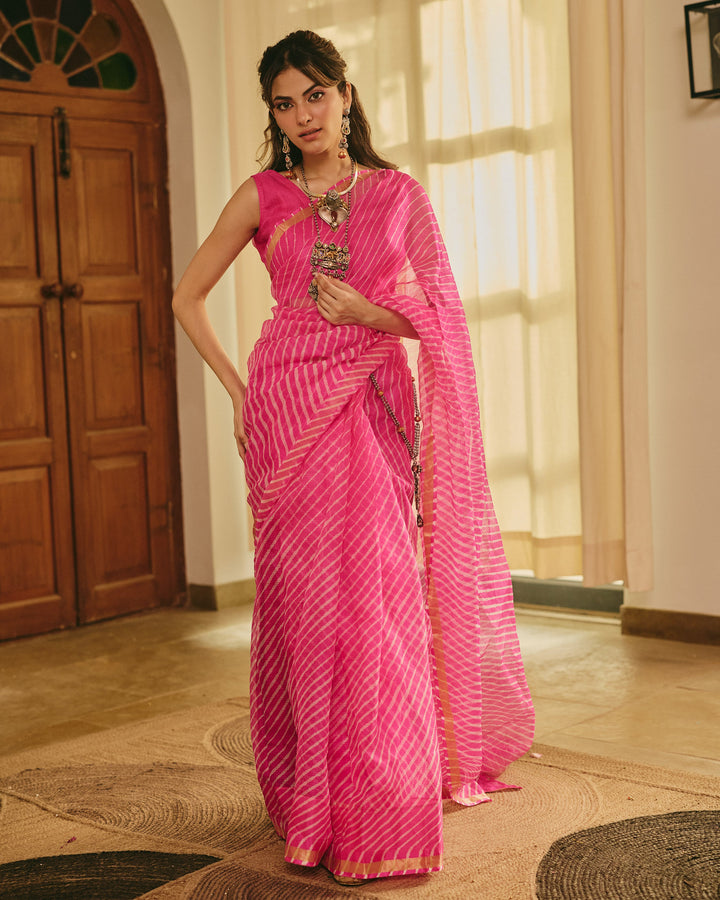 Fiesta Pink Doria Leheriya Saree