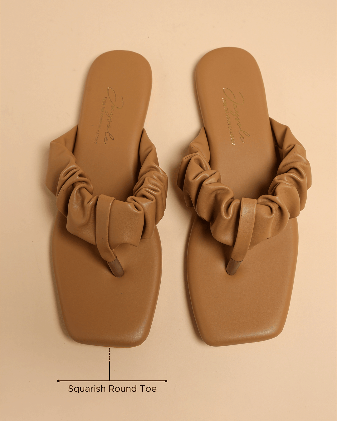 Almond Buff Gathered Flats