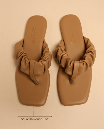 Almond Buff Gathered Flats