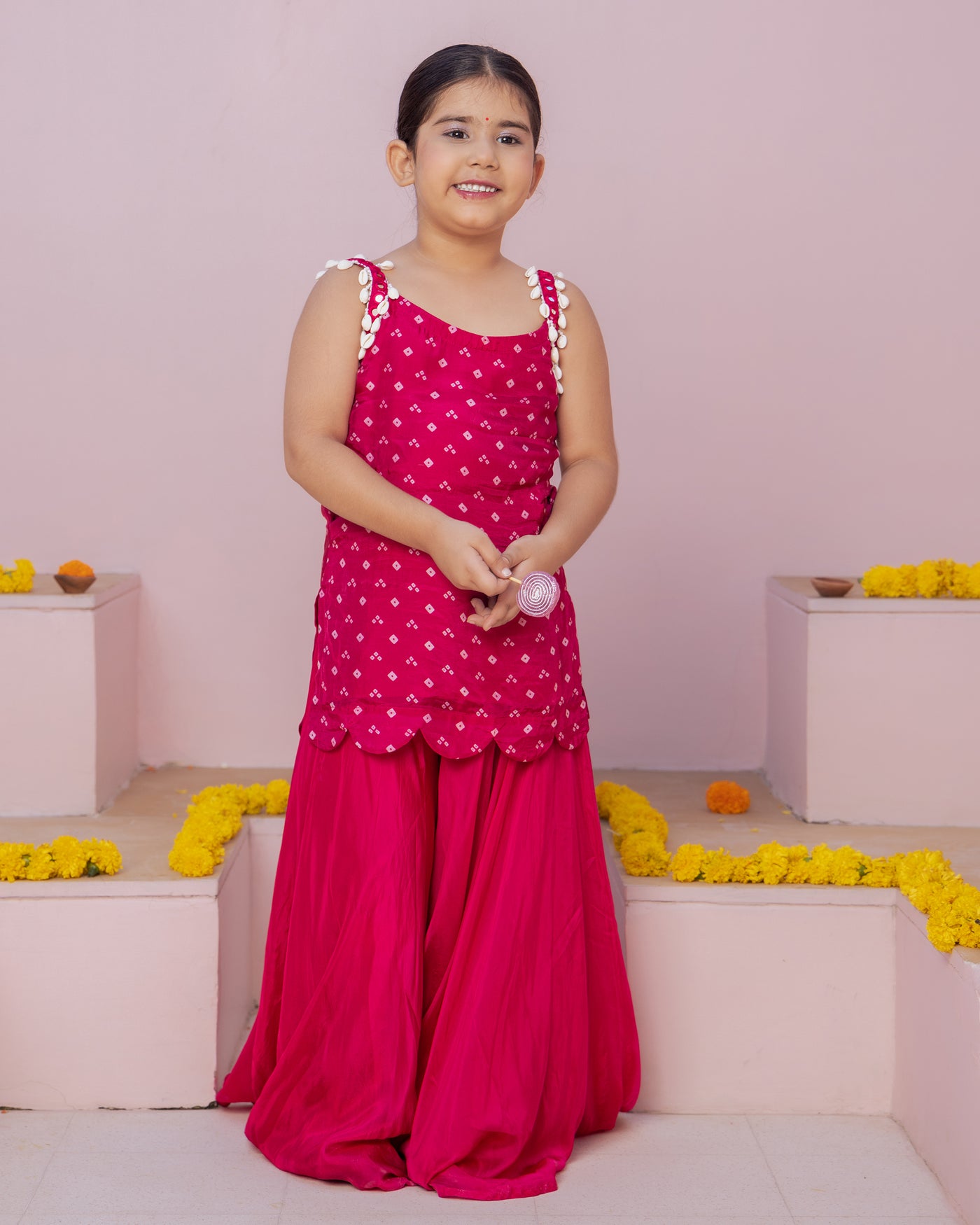 Anvi Pink Bandhani Silk Coord Set