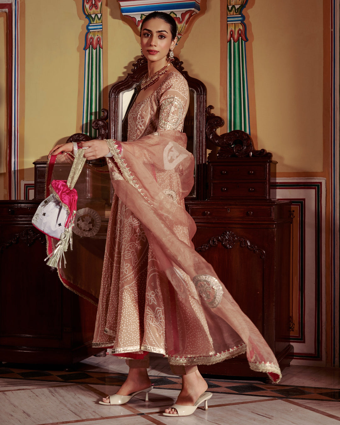 Sobha Brown Bandhani Silk Suit Set