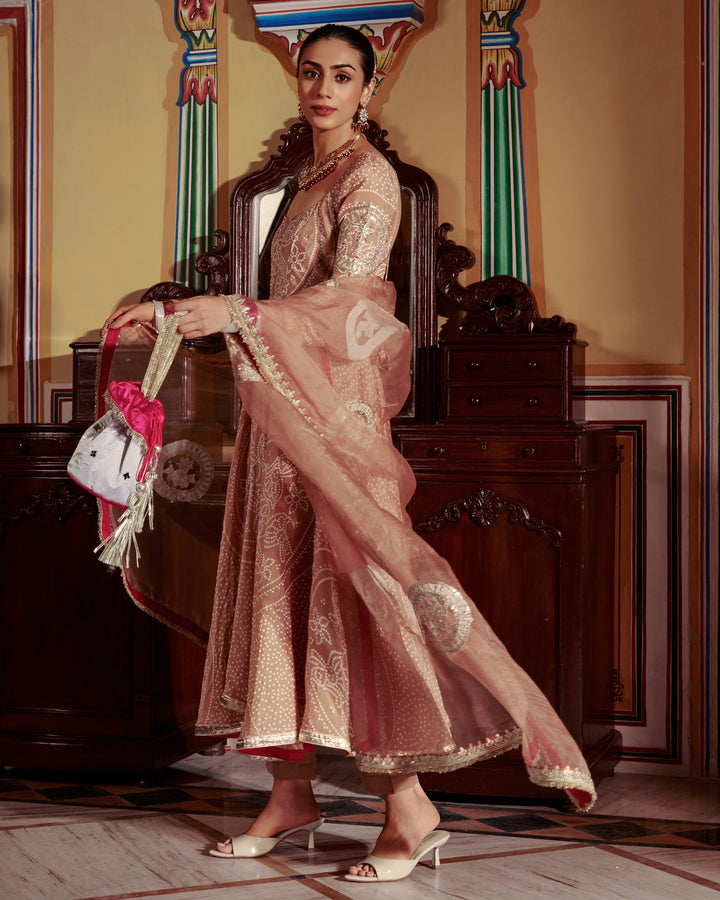 Sobha Brown Bandhani Silk Suit Set
