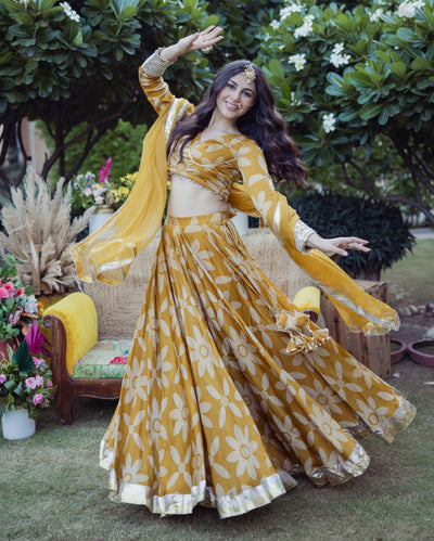 Tulsi Mustard Bandhani Nylon Organza Dupatta