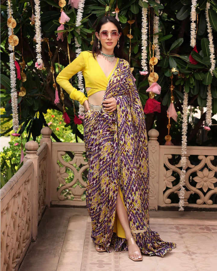 Yellow Satin Wrap Around Blouse