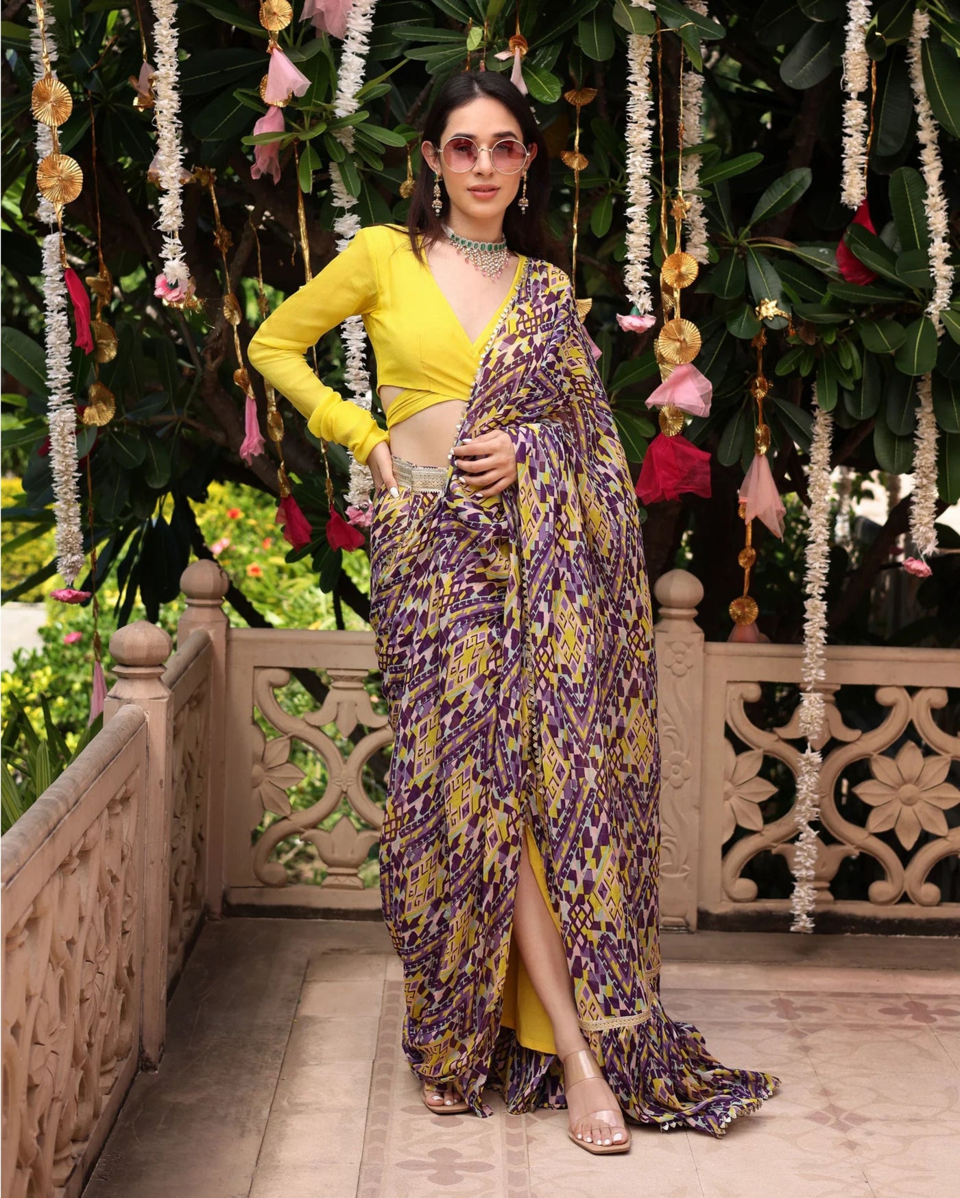 Yellow Satin Wrap Around Blouse
