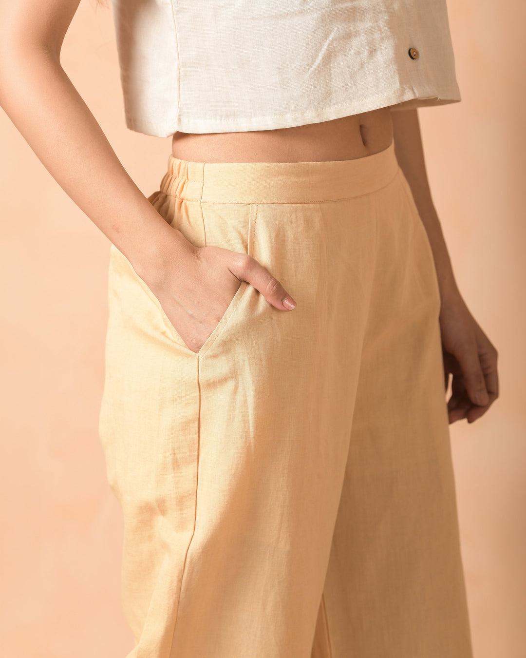 Alara Yellow Beige Flex Embroidered Straight Pants