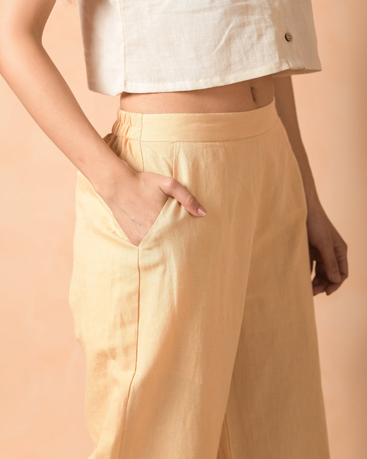 Alara Yellow Beige Flex Embroidered Straight Pants