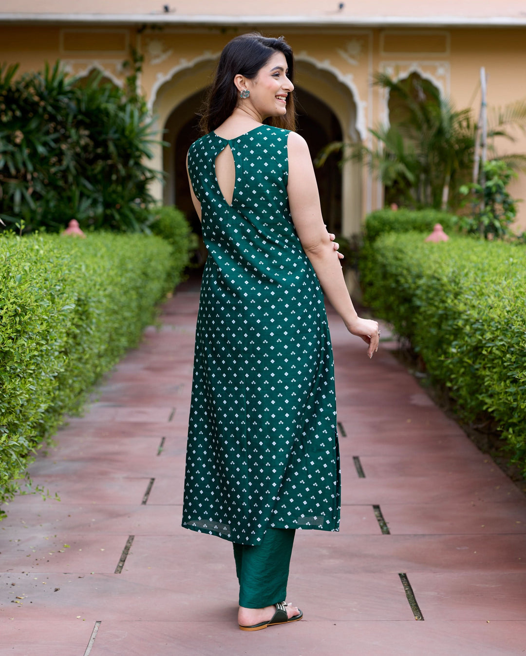 Saj Green Bandhani Chanderi Kurta Set