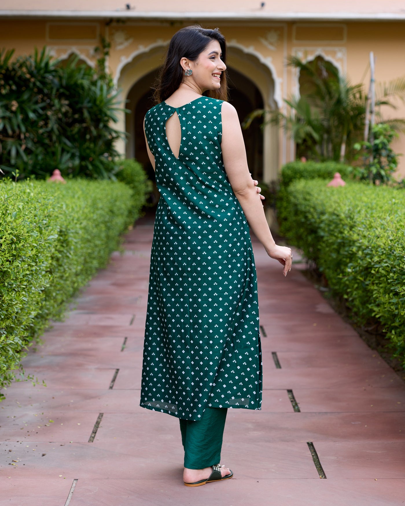 Saj Green Bandhani Chanderi Kurta Set