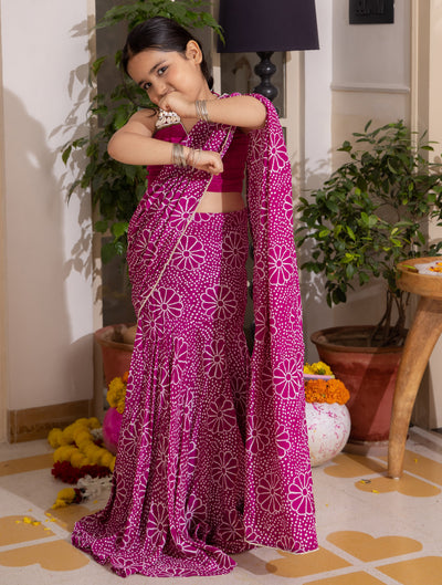 Mahi Purple Bandhani Crepe Pre Draped Saree