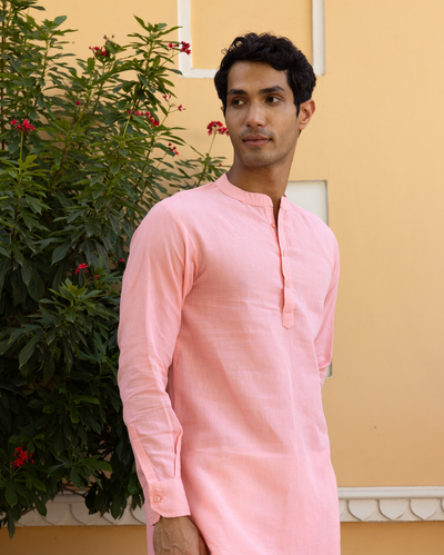 Aghora Peach Solid Linen Kurta