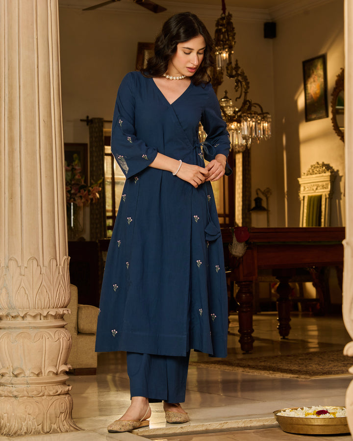 Murry Blue Embroidered Cotton Kurta Set