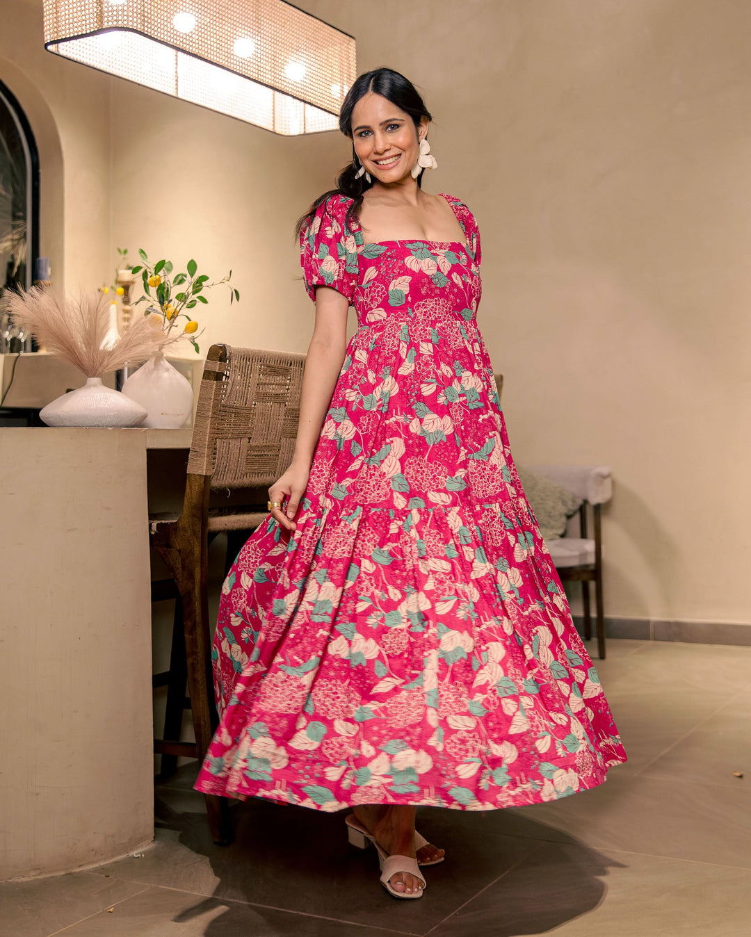 Rose Mist Pink Cotton Printed Dress
