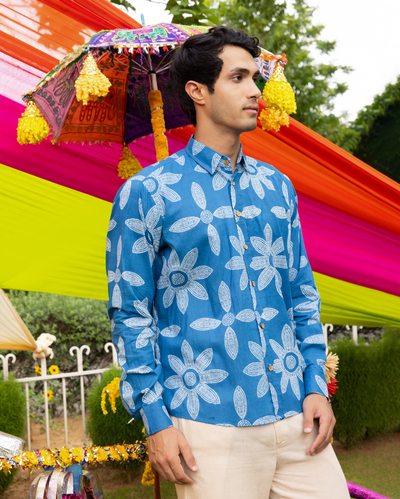 Prithul Blue Bandhani Cotton Shirt