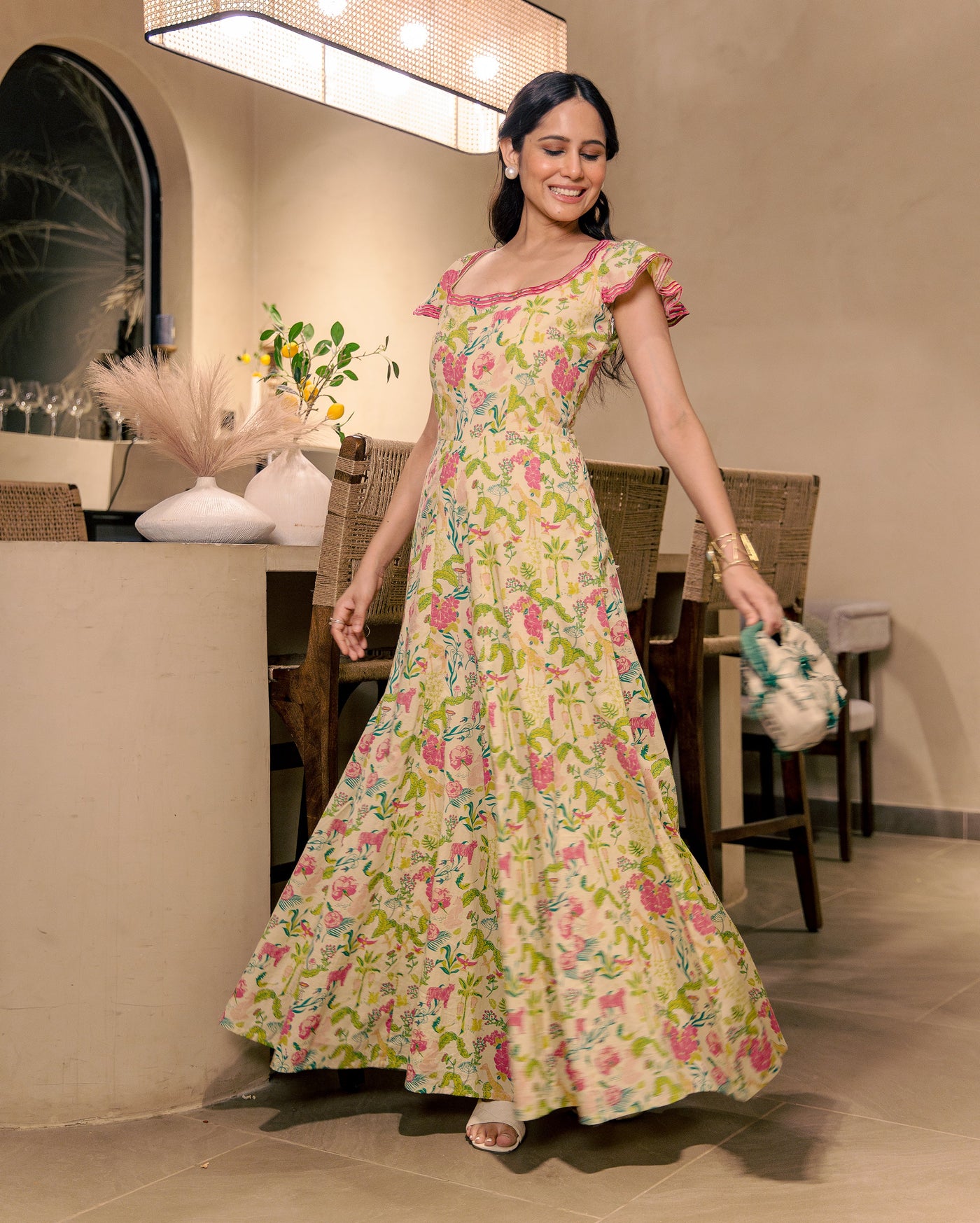 Amante Cream Cotton Printed Jumpsuit