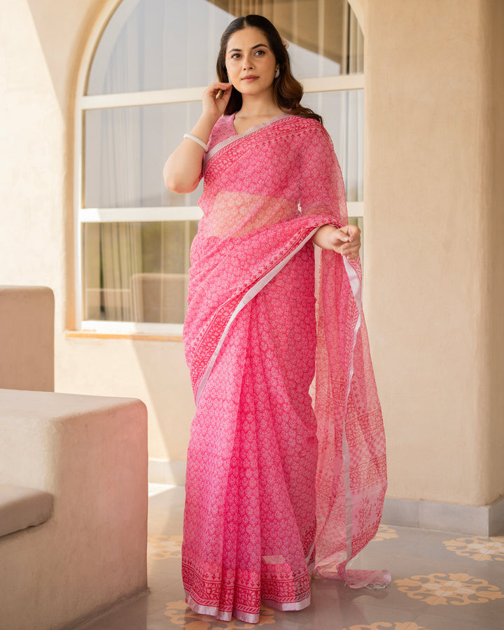 Charnika Pink Doria Printed Saree