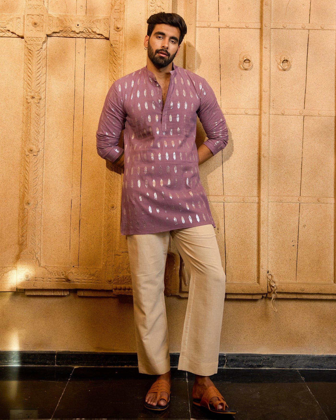 Pravah Mauve Knitted Lurex Kurta