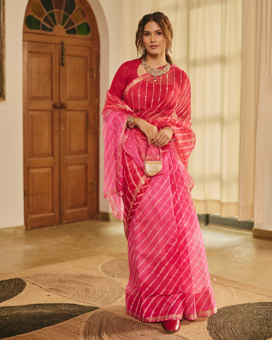 Vastram Red Doria Leheriya Saree