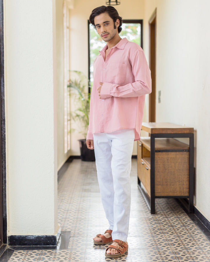 Rovik Nude Pink Cotton Flex Solid Shirt