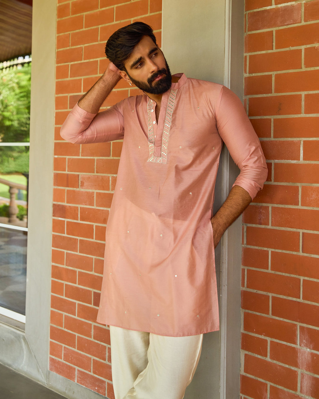 Keshav Peach Embroidered Chanderi Kurta