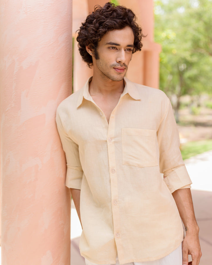 Eryx Off White Cotton Flex Solid Shirt