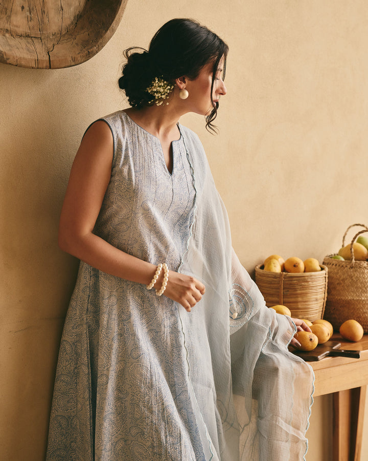 Yana Sky blue Cotton Printed Suit Set