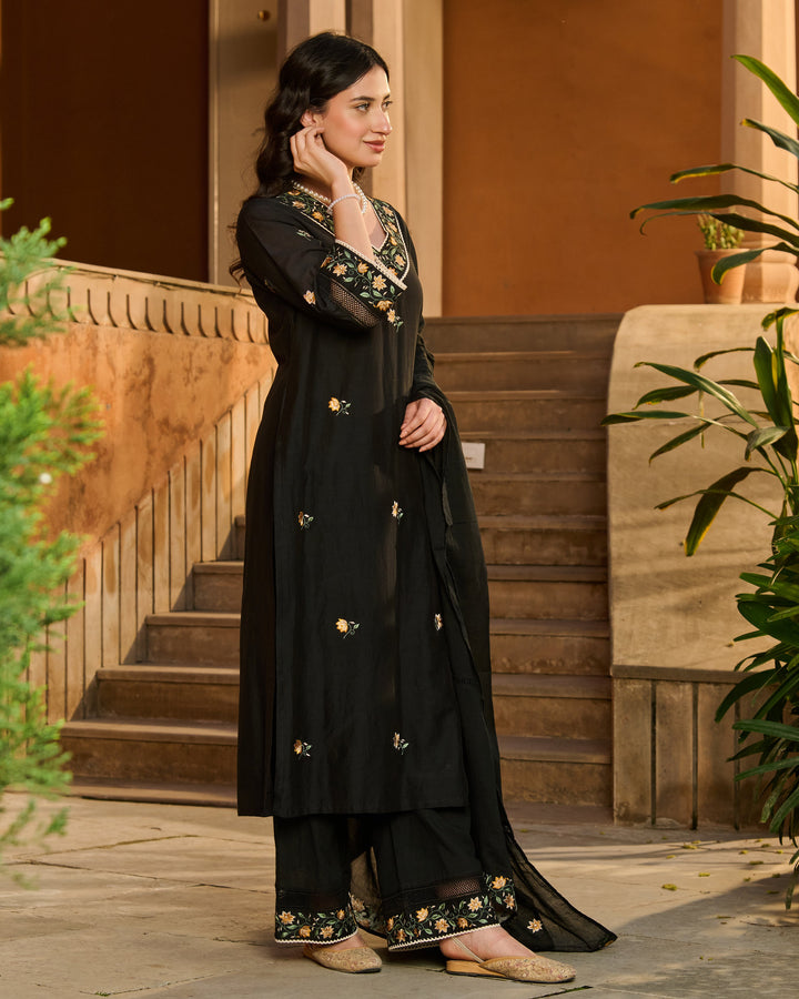 Bela Black Embroidered Cotton Suit Set