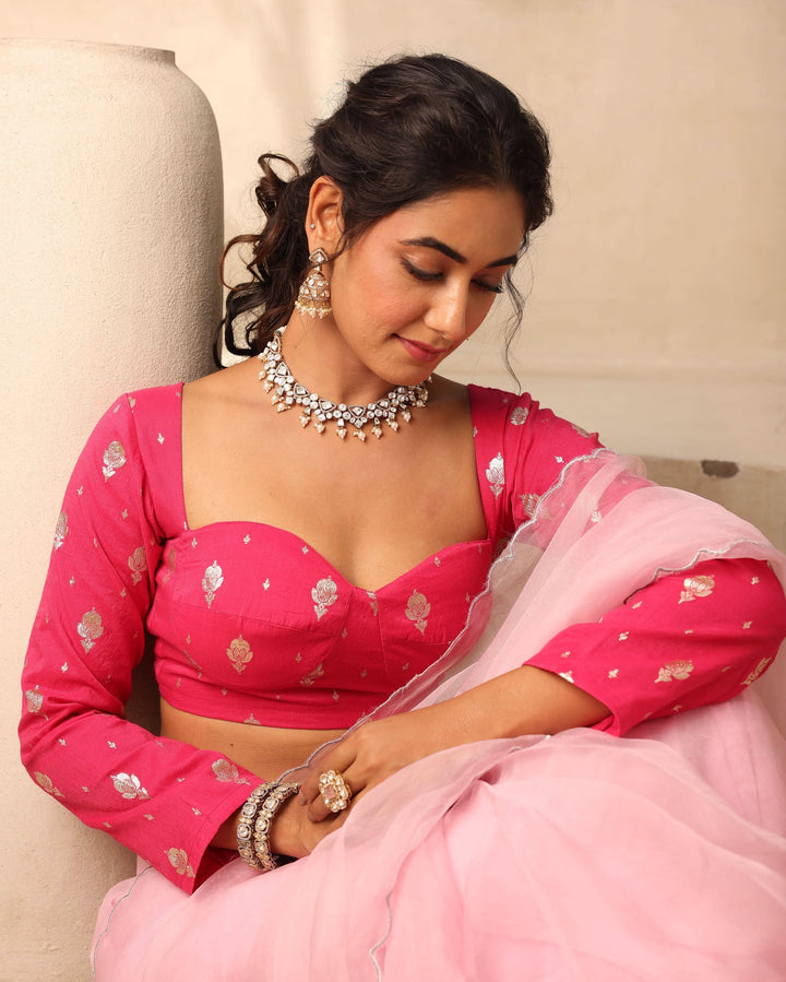 Zohra Pink Jacquard Blouse