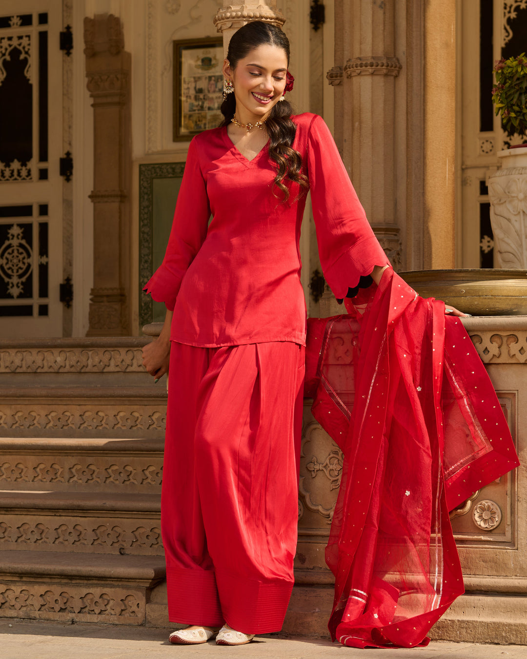 Flux Red Solid Satin Farsi Salwar Set