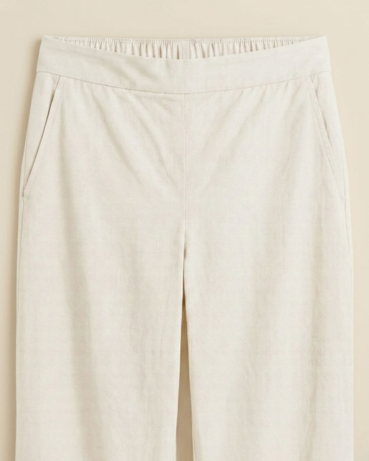 Kriya Off White Cotton Solid Straight Pants