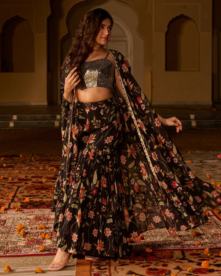 Ananya Black Printed Georgette Coord Set