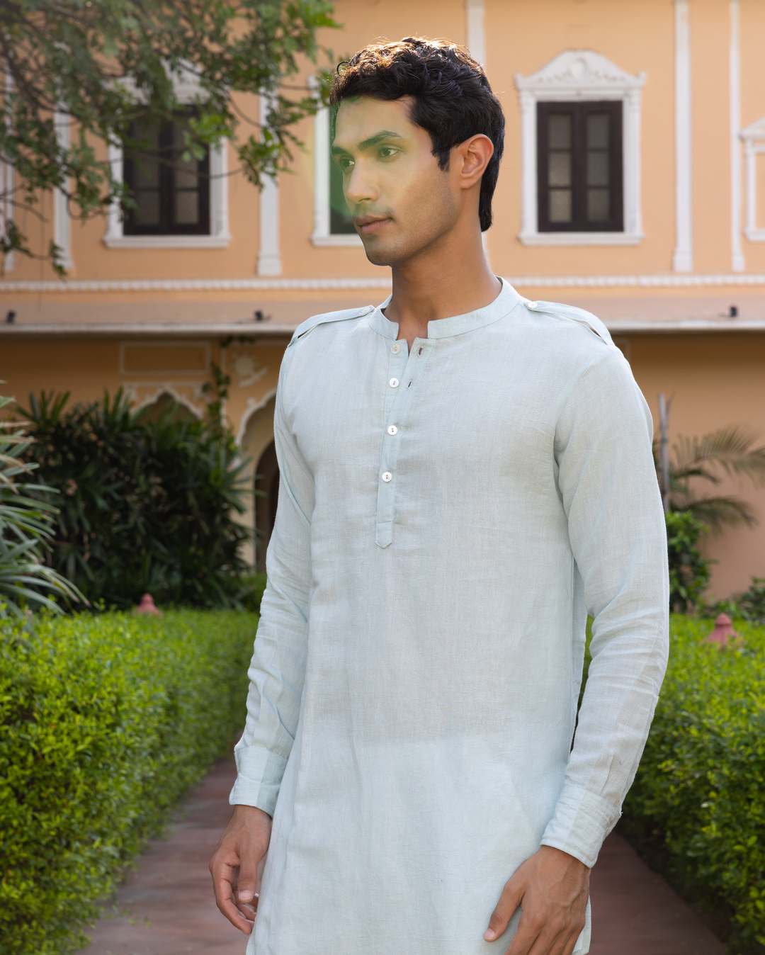 Pranay Pastel Blue Solid Cotton Flex Kurta
