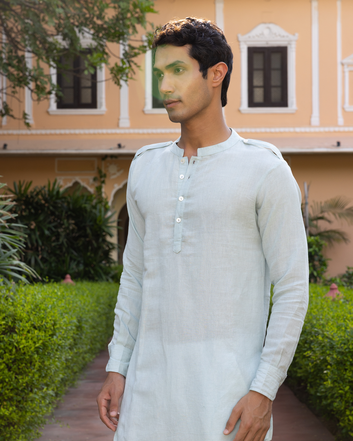 Pranay Pastel Blue Solid Cotton Flex Kurta