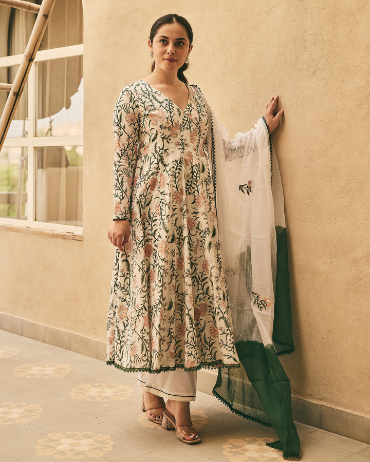 Adik White Cotton Printed Suit Set