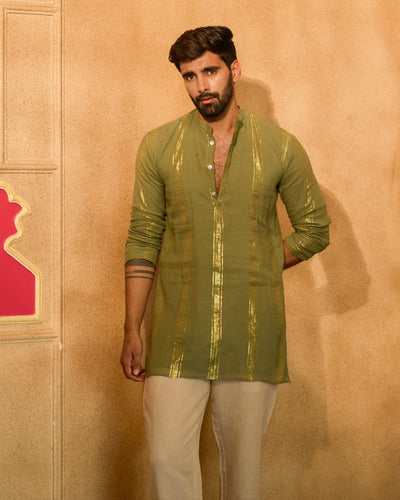 Tarangit Olive Knitted Lurex Kurta