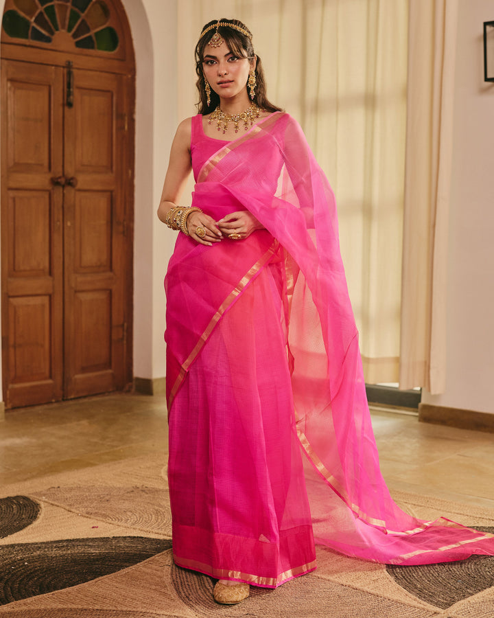 Kesariya Pink Doria Tie Dye Saree