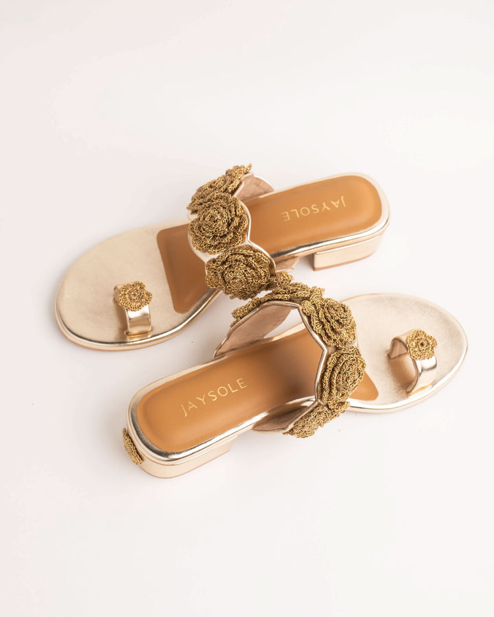 Sunehri Golden Flower Heels 