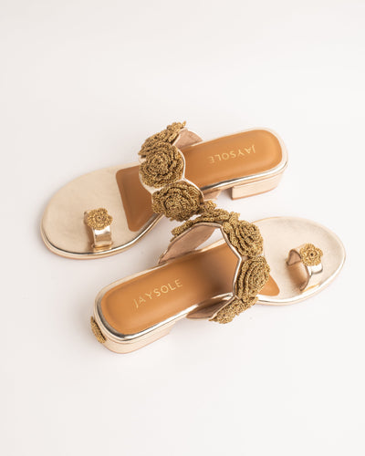 Sunehri Golden Flower Heels 