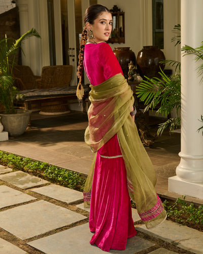 Lakshya Pink Embroidered Velvet Sharara Set