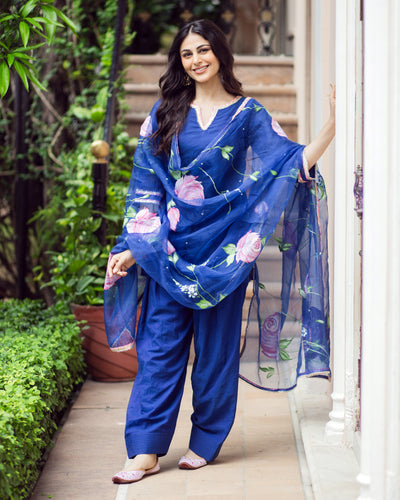 Padma Blue Handepainted Chanderi Suit Set