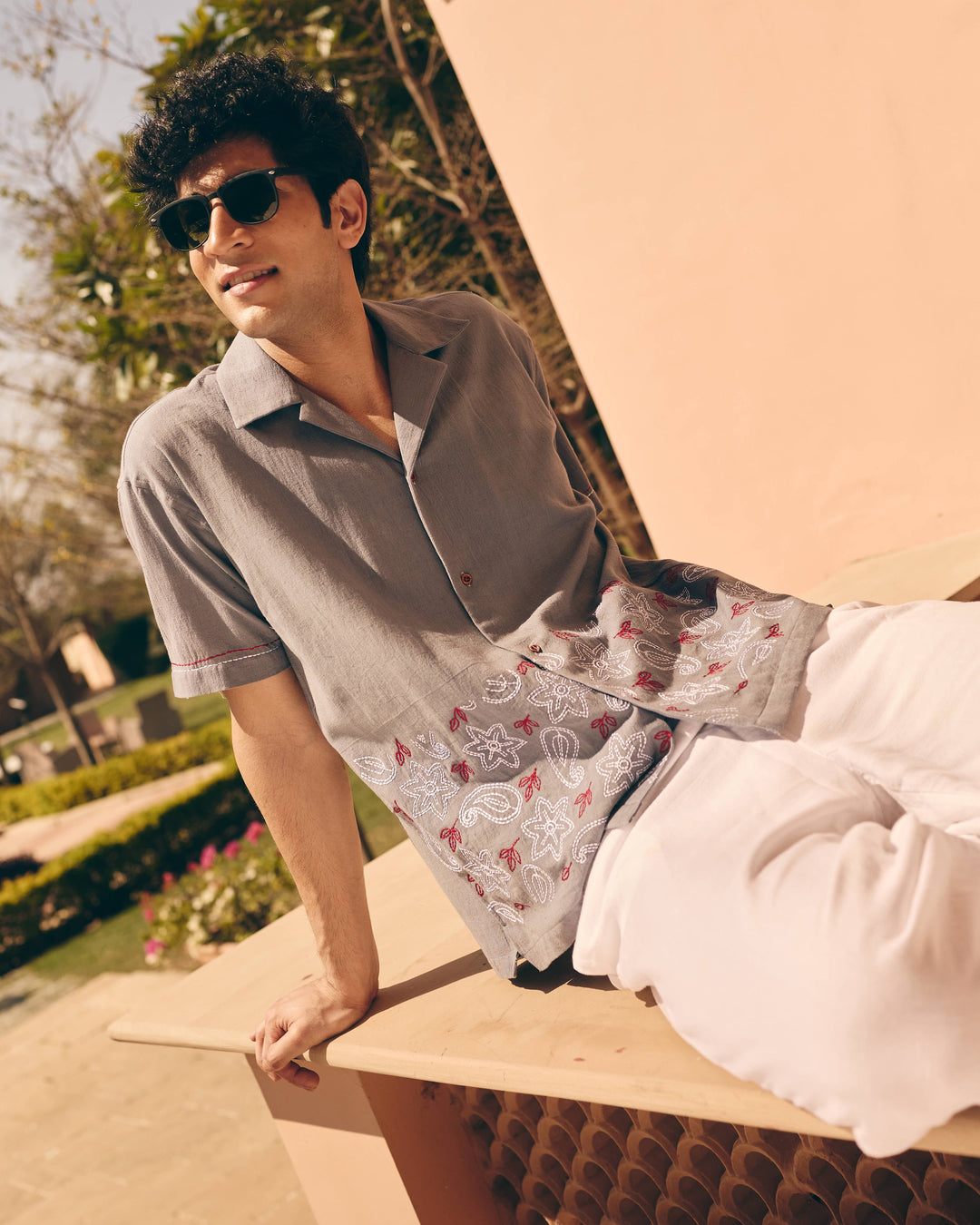 Nero Gray Cotton Flex Embroidered Shirt