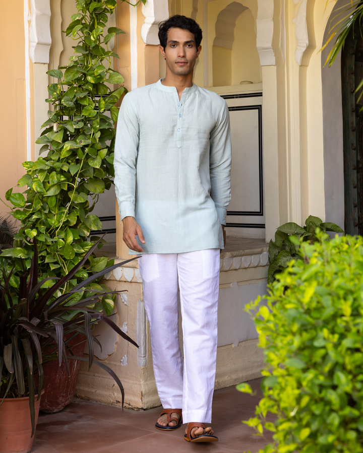 Tejas Pastel Blue Solid Cotton Flex Kurta