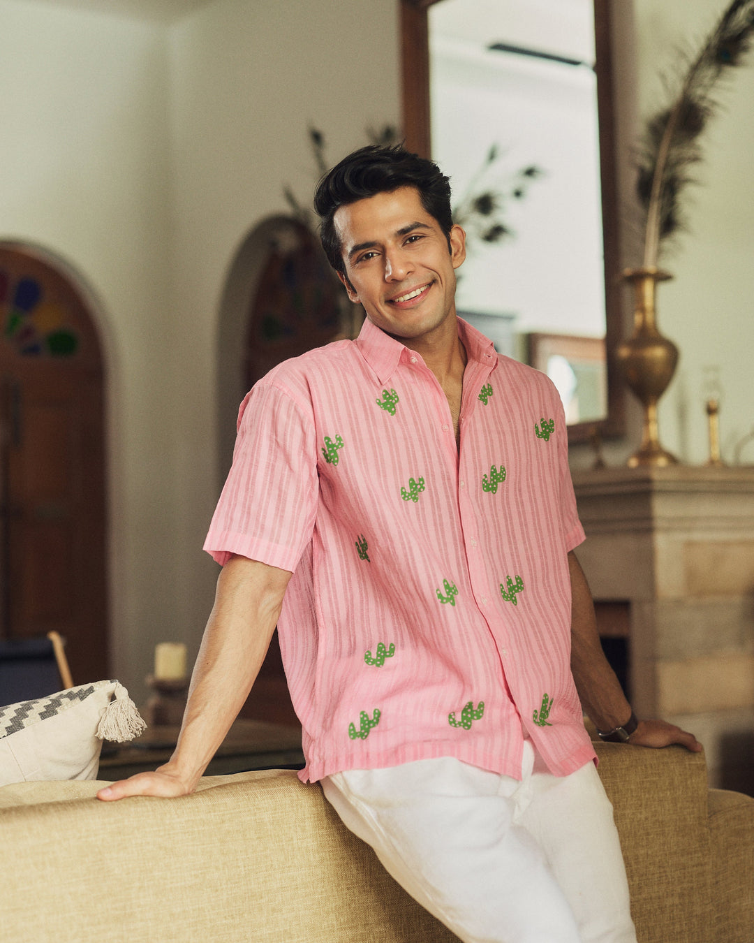 Priyank Pink Cotton Dobby Handpainted Shirt