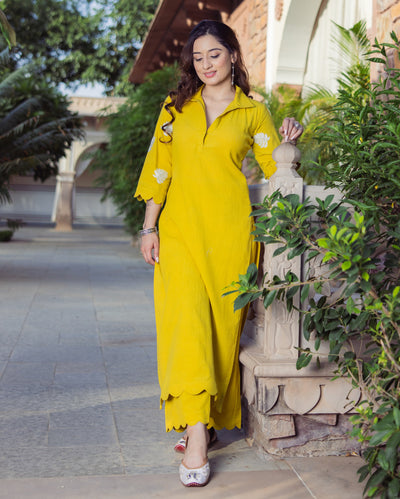 Nova Lime Green Embroidered Flex Kurta Set