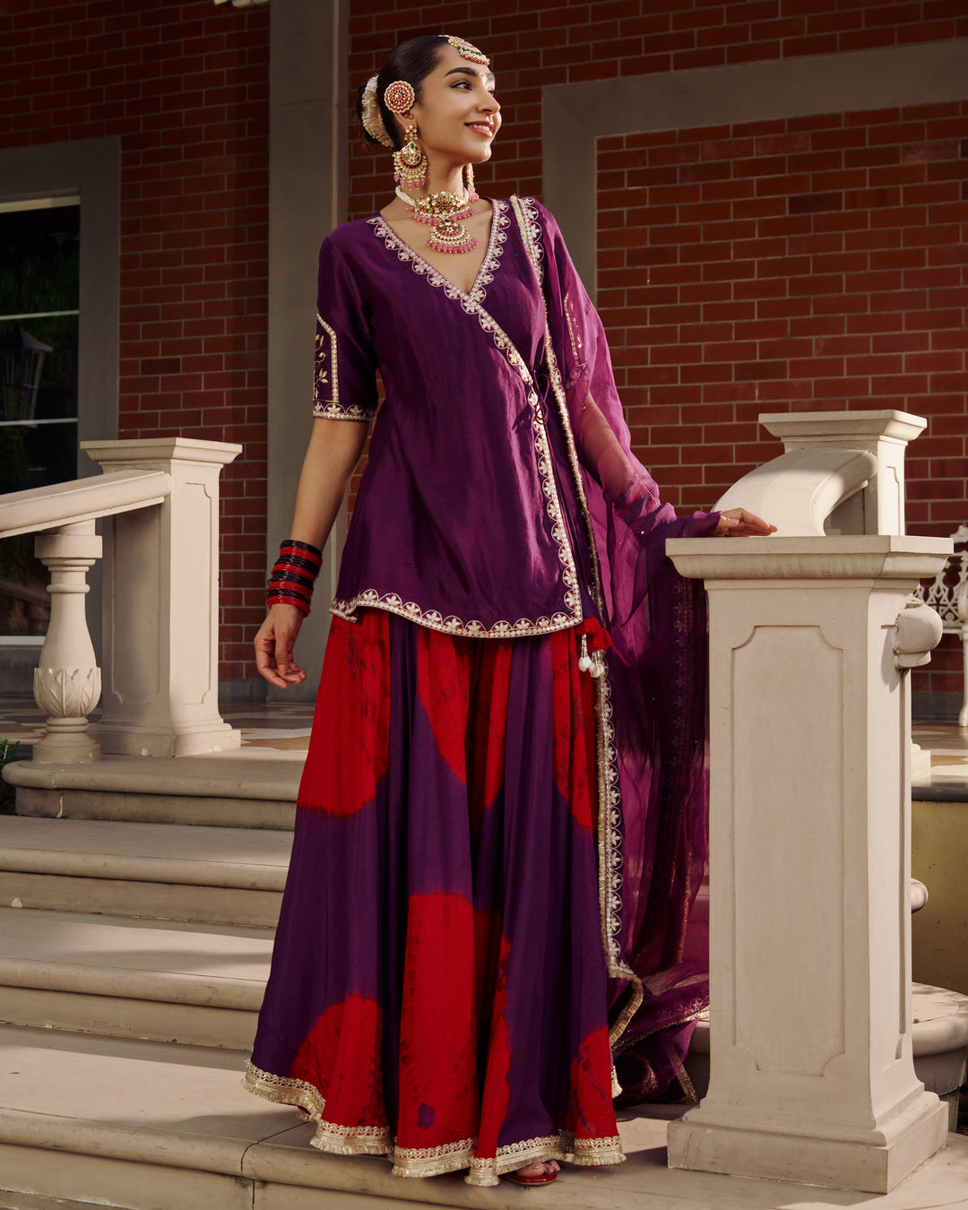 Kalika Purple Embroidered Tie-Dye Chanderi Suit Set