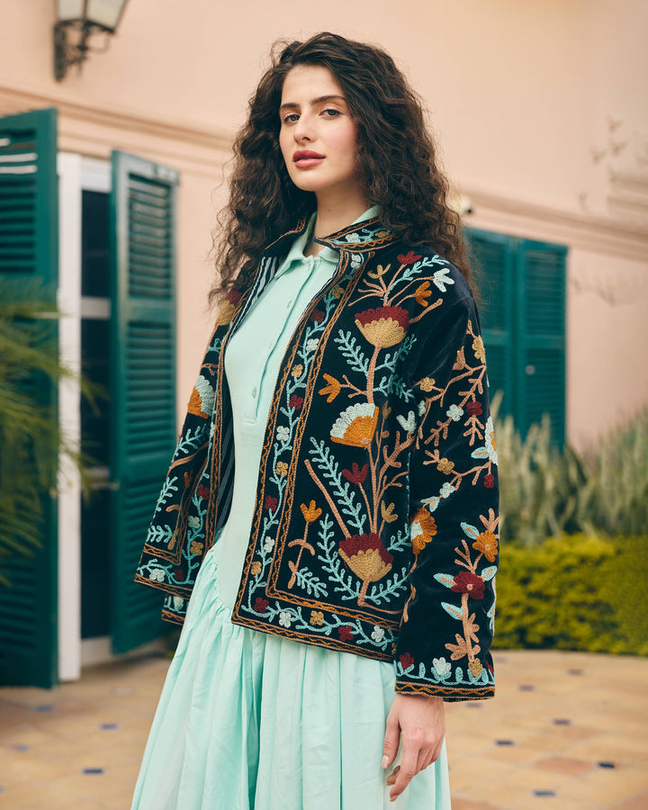 Obsidia Black Velvet Suzani Jacket